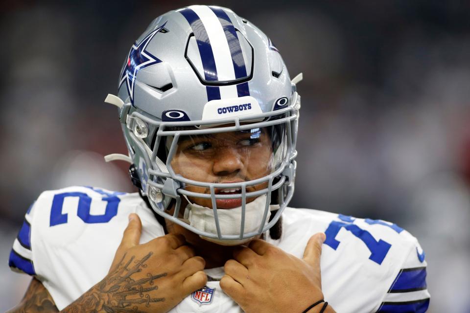 Dallas Cowboys defensive tackle Trysten Hill (72) on the field before the game against the Atlanta Falcons at AT&T Stadium.