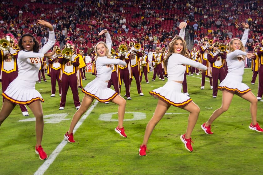 USC song girls Josie Bullen (far right) and Adrianna Robakowski (second from right).