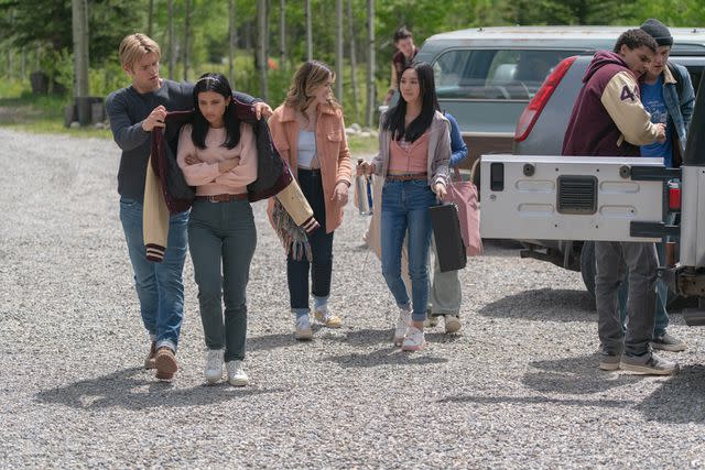 <p>Courtesy of Netflix</p> Noah LaLonde as Cole, Nikki Rodriguez as Jackie, Alisha Newton as Erin, Gabrielle Jacinto as Olivia, Kolton Stewart as Dylan and Connor Stanhope as Danny in episode 4 of 'My Life with the Walter Boys'