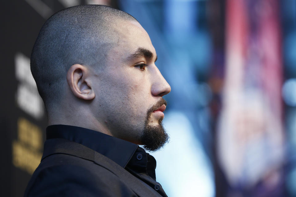 MELBOURNE, AUSTRALIA - AUGUST 15: Robert Whittaker speaks during a UFC Australia press conference at Federation Square on August 15, 2019 in Melbourne, Australia. (Photo by Daniel Pockett/Zuffa LLC/Zuffa LLC via Getty Images)