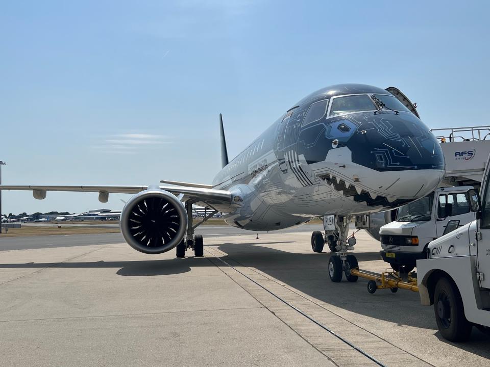 Flying on Embraer's E190-E2 Tech Shark aircraft.