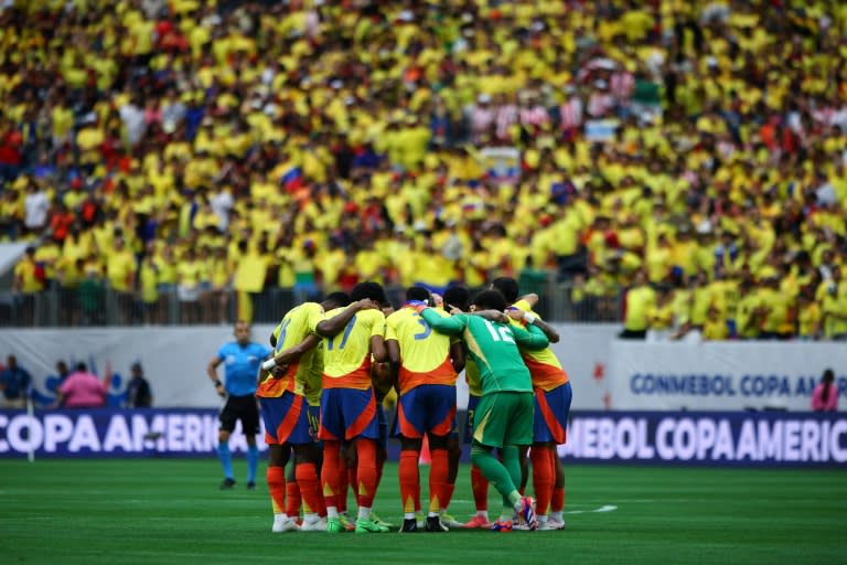 El equipo colombiano se reúne antes del duelo por el grupo D de la Copa América Conmebol 2024 ante Paraguay en el NRG Stadium en Houston, Texas, el 24 de junio de 2024 (Aric Becker)