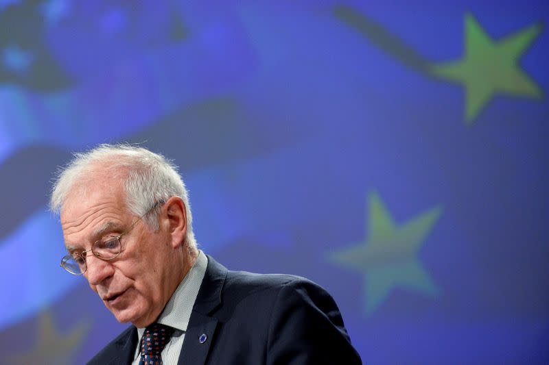 FILE PHOTO: European Union foreign policy chief Josep Borell speaks during a news conference in Brussels