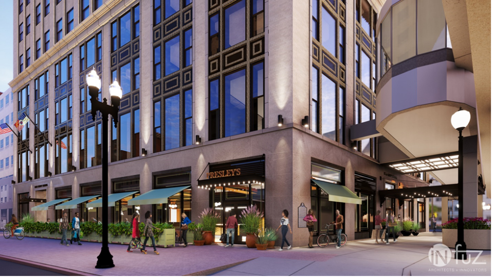 A rendering of Presley's Kitchen + Bar planned for the David Whitney building on Woodward Avenue.