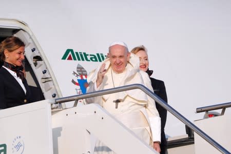 Pope Francis departs Fiumicino Airport to begin his visit to the African nations of Mozambique, Madagascar and Mauritius, in Rome, Italy