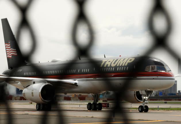 Trump's plane is parked on the tarmac at Newark Liberty International Airport in Newark, New Jersey, awaiting the former president.