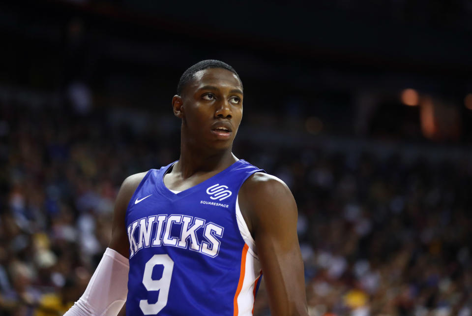 Jul 5, 2019; Las Vegas, NV, USA; New York Knicks guard R.J. Barrett against the New Orleans Pelicans during an NBA Summer League game at Thomas & Mack Center. Mandatory Credit: Mark J. Rebilas-USA TODAY Sports