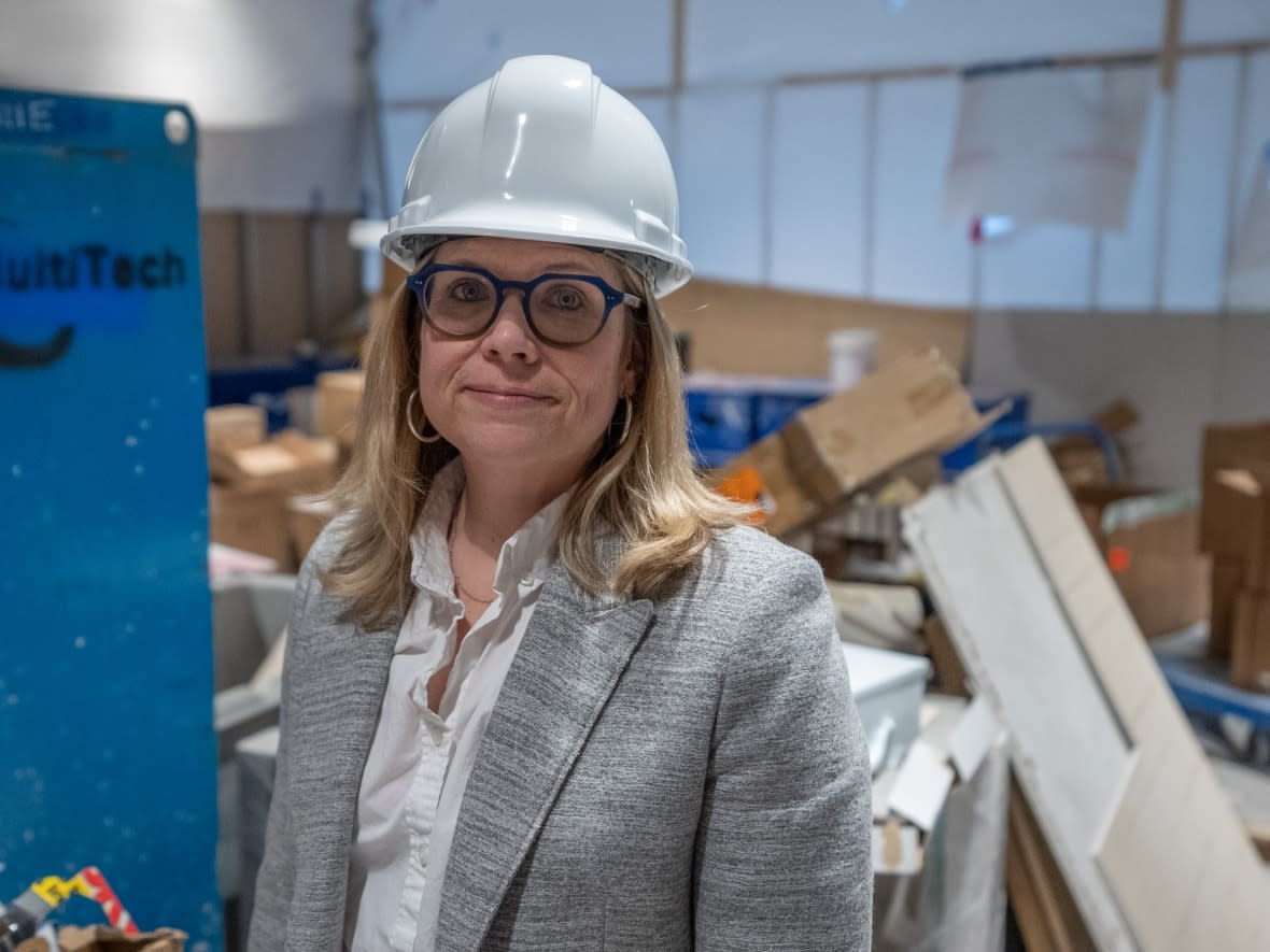 Dara Solomon, executive director of the Sarah and Chaim Neuberger Holocaust Education Centre in Toronto, stands in the space currently under construction that will house the new Holocaust museum. The opening is scheduled for spring 2023. (Yanjun Li/CBC - image credit)