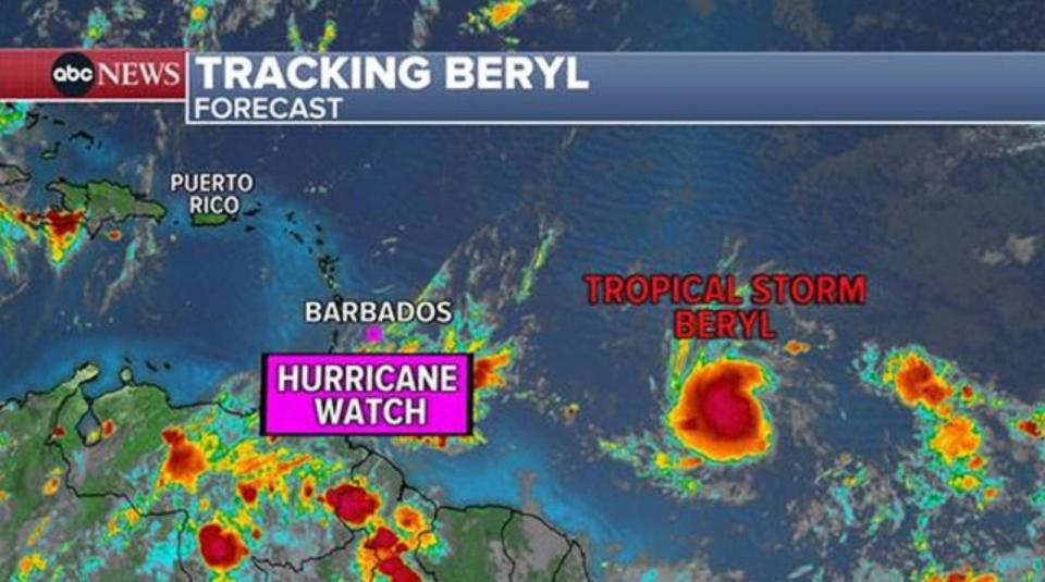 PHOTO: Tracking Beryl map  (ABC News)