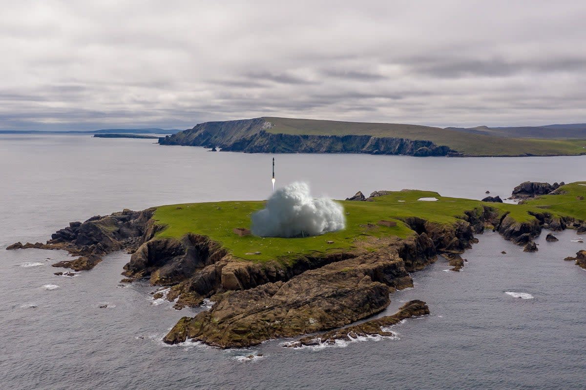 A computer-generated image of a launch at SaxaVord UK spaceport in Shetland (handout/PA)