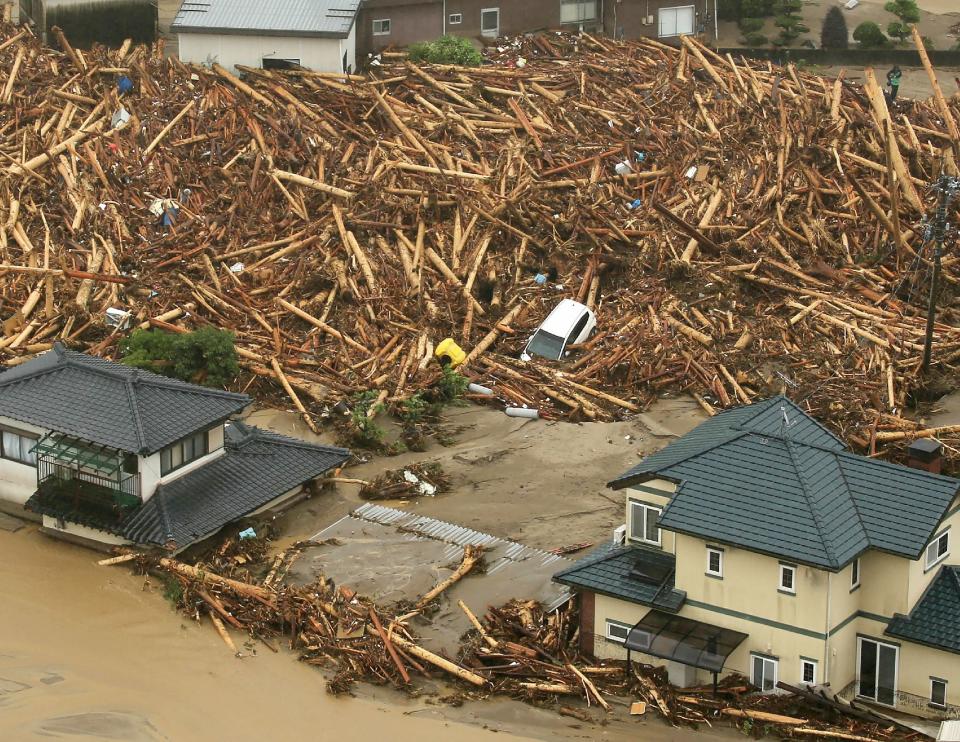 An aerial view of a flooded area in Asakura City&nbsp;in Japan on July 6, 2017.