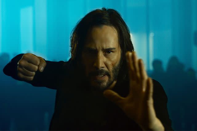 <p>Warner Brothers/courtesy Everett </p> Keanu Reeves in 'The Matrix Resurrections'