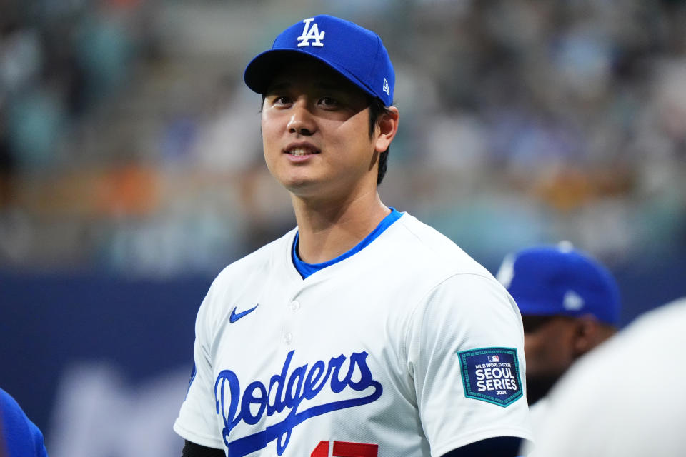 SEOUL, SOUTH KOREA - MARCH 18: Shohei Ohtani #17 of the Los Angeles Dodgers is seen prior to the exhibition game between Team Korea and Los Angeles Dodgers at Gocheok Sky Dome on March 18, 2024 in Seoul, South Korea. (Photo by Masterpress/Getty Images)