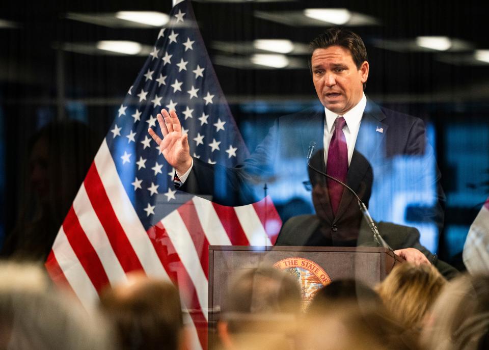 Gov. Ron DeSantis speaks at The Freedom Institute of Collier County in Naples on Wednesday, Feb. 28, 2024.