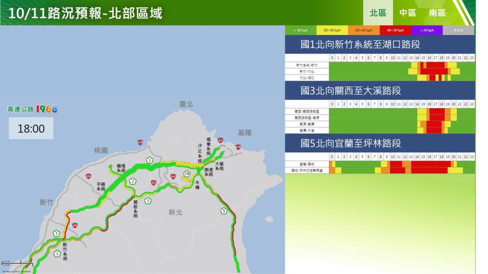 今天北部區域路況預報。   圖/高公局