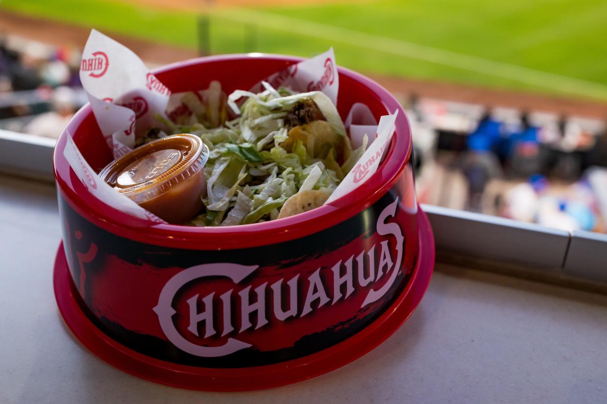 A bowl of brisket nachos is prepared at Southwest University Park in El Paso, TX, on Tuesday, April 2, 2024, the El Paso Chihuahuas' opening day.