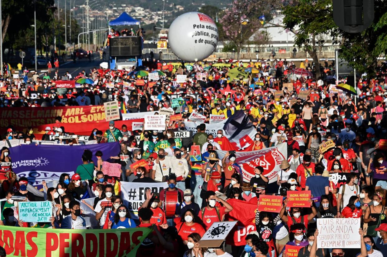 Manifestation en opposition au président brésilien Jair Bolsonaro, le 24 juillet 2021 à Brasilia (Brésil) - EVARISTO SA / AFP