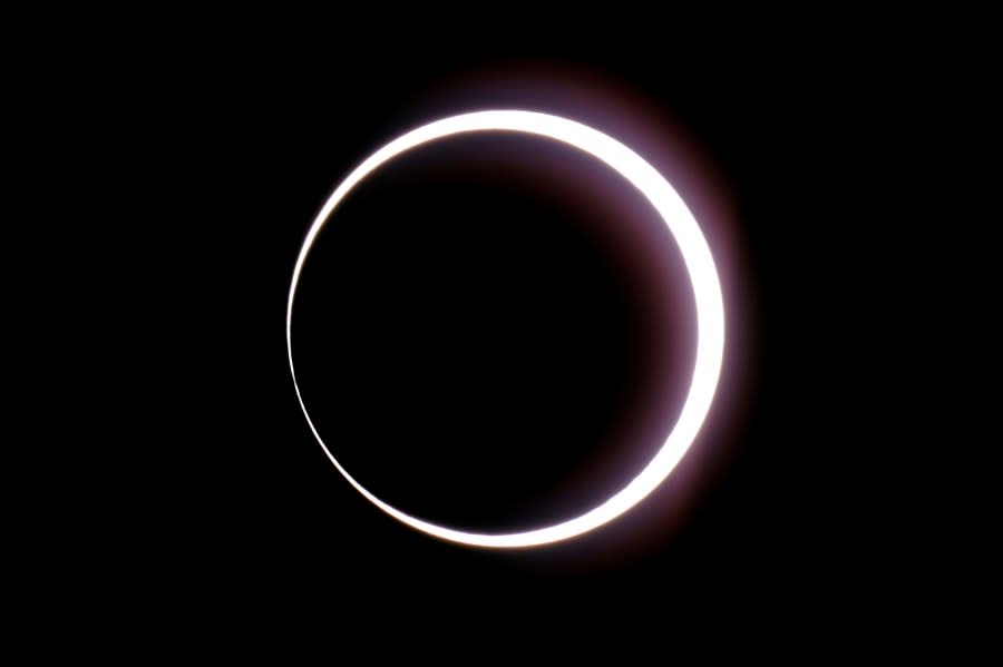 FILE – The moon passes between Earth and the sun during a rare “ring of fire” eclipse seen from Bryce Canyon National Park, Utah on Saturday, Oct. 14, 2023. (AP Photo/Rick Bowmer, File)