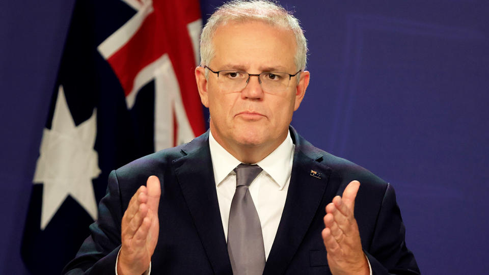 Scott Morrison (pictured) talking at a press conference.