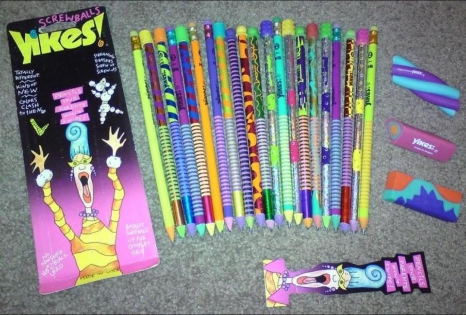 <p>Yikes! pencils were just your basic pencil, but they had a much cooler design. They were colorful and bold and were just meant to make a boring school supply more fun. They aren't made anymore, but you might still be able to find them on Ebay.</p>