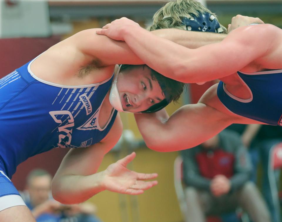 CVCA 190-pounder Kyle Snider looks for leverage against Liberty's Brady Quillin earlier this season.