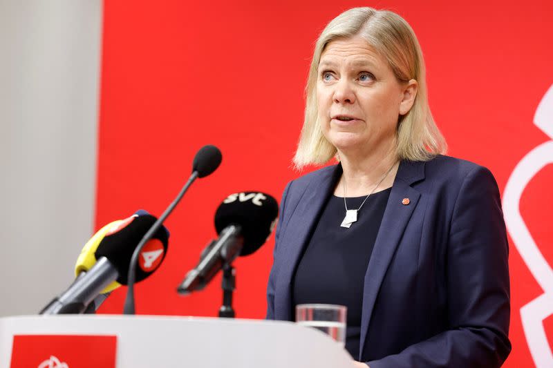 Sweden's PM Magdalena Andersson holds a news conference, in Stockholm