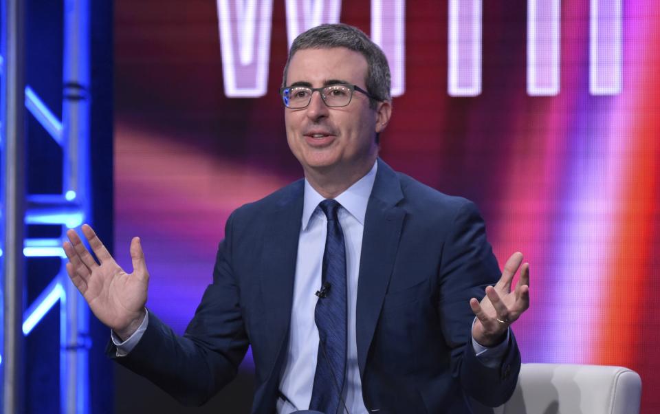 FILE - John Oliver speaks during the "Last Week Tonight during the HBO Television Critics Association Summer Press Tour at The Beverly Hilton hotel on July 25, 2018, in Beverly Hills, Calif. Vote count for New Zealand's Bird of the Century has been delayed by comedian John Oliver's global campaign, as he discovered a loophole in the rules, which allowed anybody with a valid email address to cast a vote. So he went all-out in a humorous campaign for his favored bird, the puteketeke, a water bird, on his HBO show "Last Week Tonight." (Richard Shotwell/Invision via AP, File)