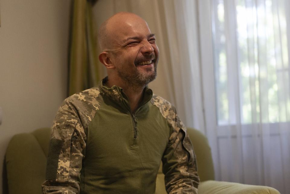 Once an investigative journalist, then an activist, and later a lawmaker, Yehor Soboliev speaks during an interview with Associated Press in Kyiv, Ukraine, on May 3, 2024. In all of these roles, he sought to expose corruption in business and government as a way to defend Ukraine's budding democracy. (AP Photo/Alex Babenko)