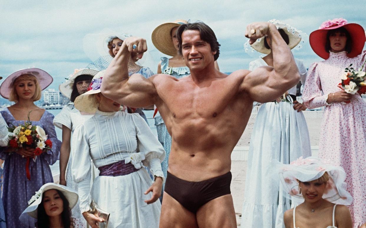 Arnold Schwarzenegger at the 1977 Cannes film festival - AFP