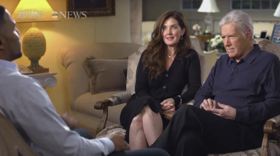 Jean and Alex Trebek speak with Michael Strahan for a Jan. 2 special, "What Is Jeopardy? Alex Trebek and America's Quiz Show." (Photo: ABC)