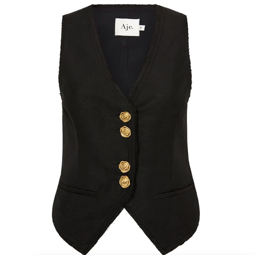 <p><a href="https://go.redirectingat.com?id=74968X1596630&url=https%3A%2F%2Fajeworld.com%2Fproducts%2Fprimrose-tailored-vest-black&sref=https%3A%2F%2Fwww.harpersbazaar.com%2Ffashion%2Ftrends%2Fg40573904%2Fsuit-vest-for-women%2F" rel="nofollow noopener" target="_blank" data-ylk="slk:Shop Now;elm:context_link;itc:0;sec:content-canvas" class="link rapid-noclick-resp">Shop Now</a></p><p>Primrose Tailored Vest</p><p>$325.00</p><p>ajeworld.com</p><span class="copyright">Aje</span>