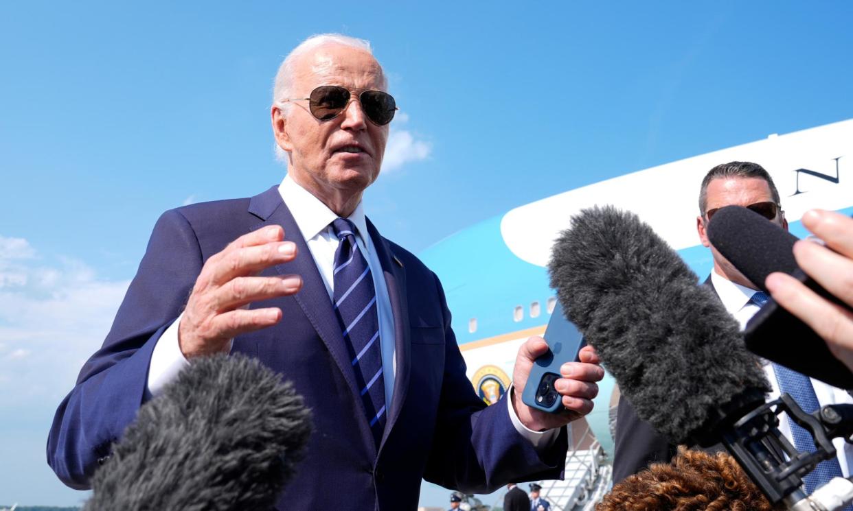 <span>Biden speaks to the media on Monday.</span><span>Photograph: Susan Walsh/AP</span>