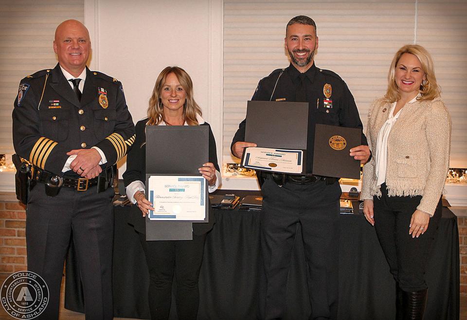 15 Years of Service L to R; Chief David Lay, Administrative Secretary Angel Roley, Sergeant Brian Kunzen, State Rep. Melanie Miller