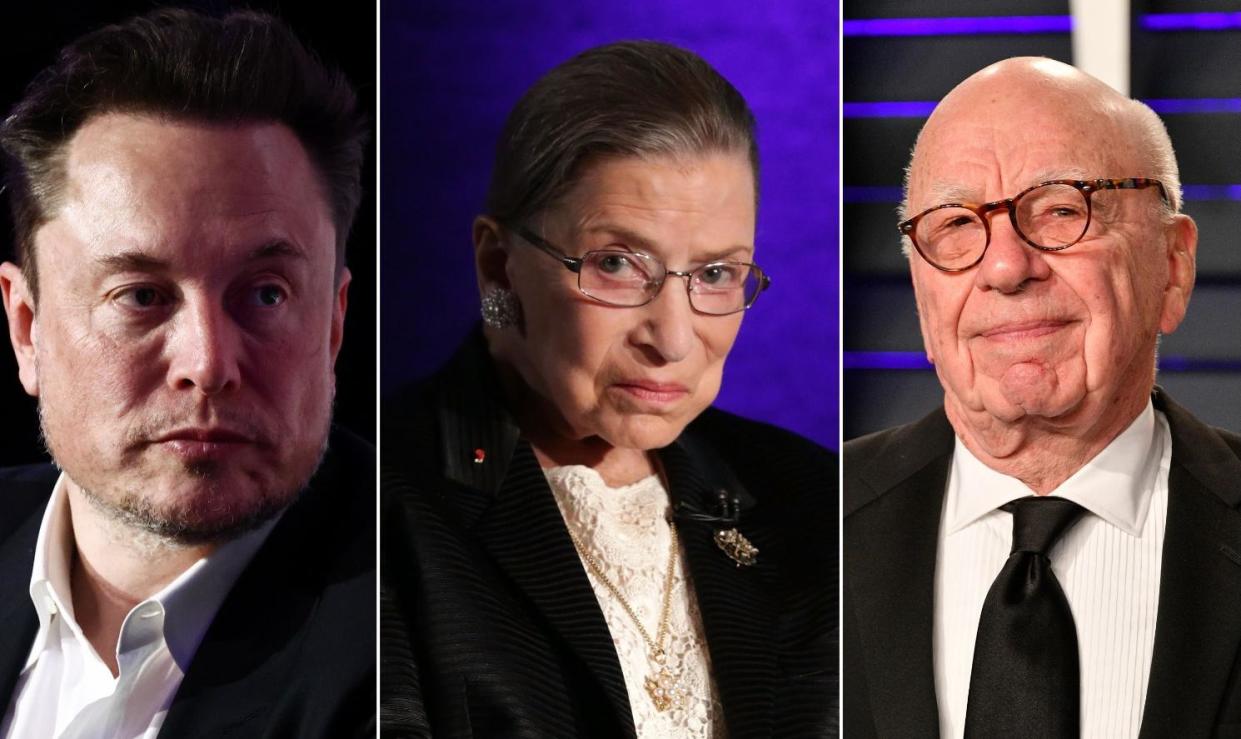<span>Elon Musk, Ruth Bader Ginsburg and Rupert Murdoch.</span><span>Composite: Getty</span>