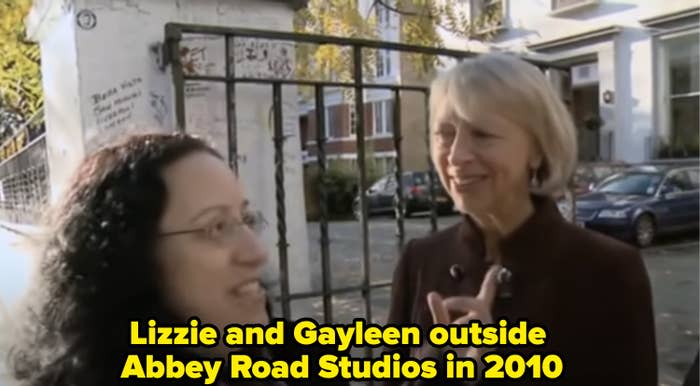 the two women standing outside abbey road studios