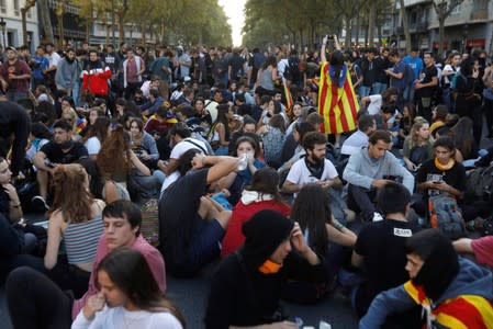 Separatists protest after a verdict in a trial over a banned Catalonia's independence referendum in Barcelona