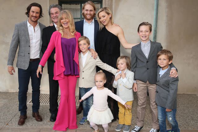 <p>Todd Williamson/Getty</p> Oliver Hudson, Kurt Russell, Goldie Hawn, Wyatt Russell and Kate Hudson with kids Ryder, Wilder, Bodhi, Rio and Bingham in 2016