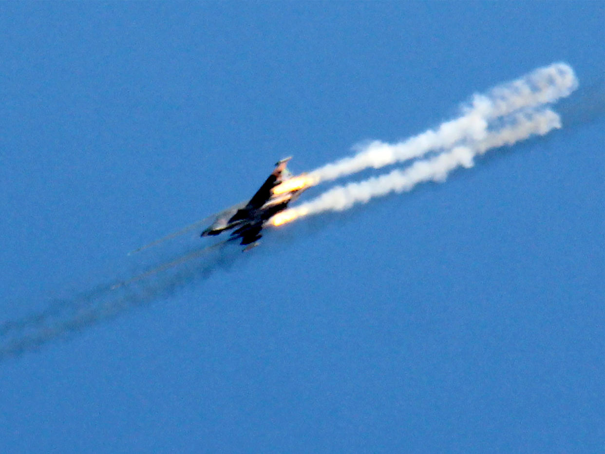 A US F-18 Super Hornet shot down a Syrian army SU-22 jet in the countryside southwest of Raqqa: Getty