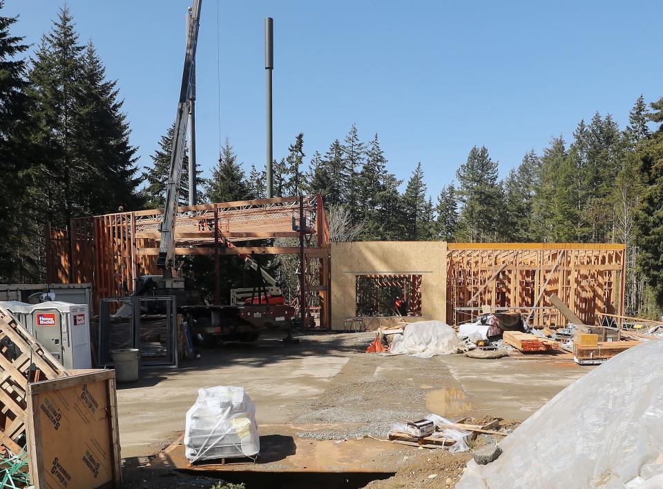 The frame of Central Kitsap Fire and Rescue's North Perry Station 45, on Illahee Road in East Bremerton, takes shape on Tuesday.