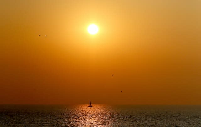 A yacht at sunrise