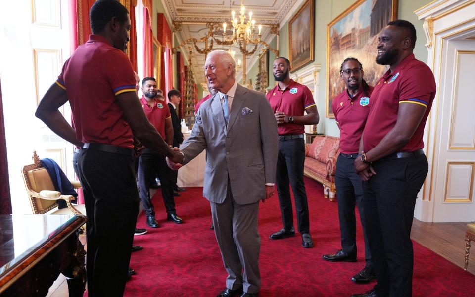 King Charles hosting the West Indies cricket team at Buckingham Palace