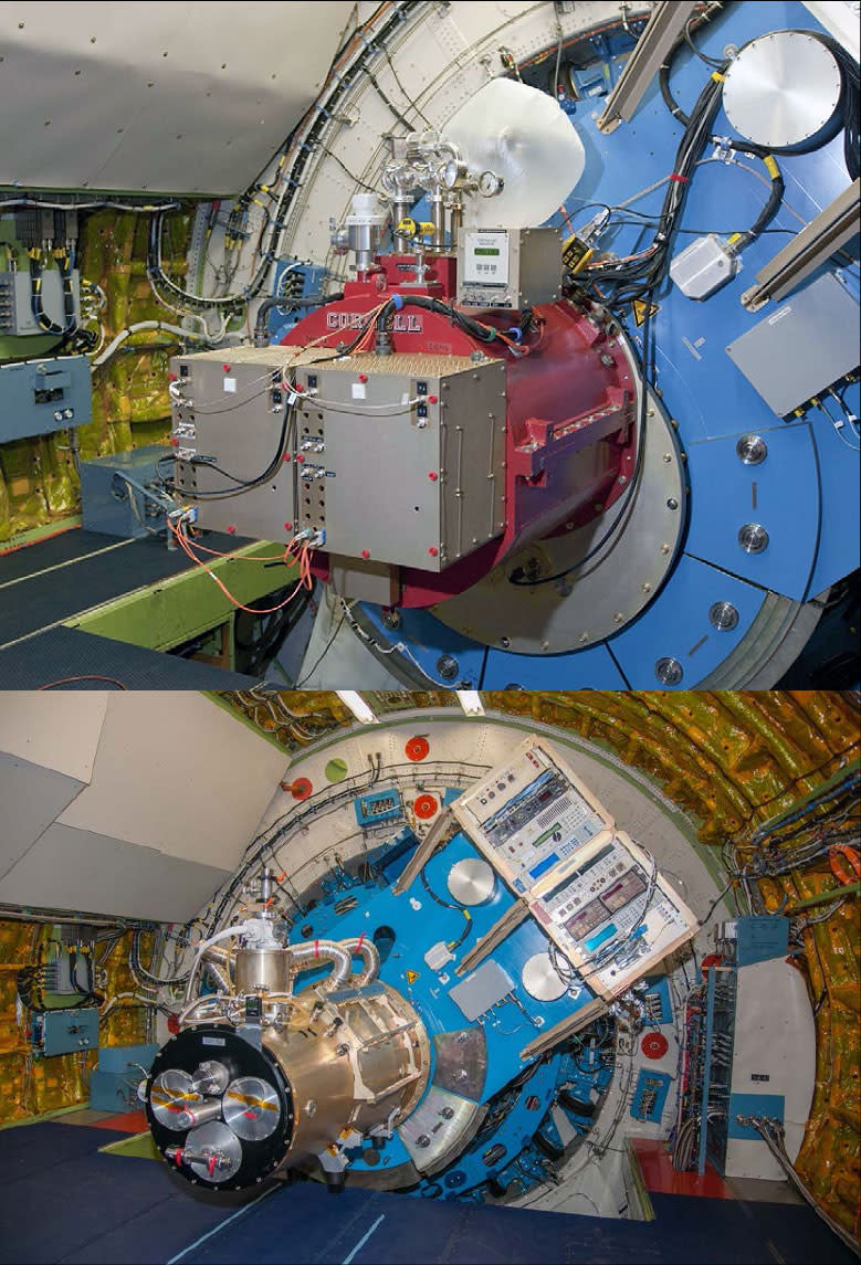 Two instruments for NASA's SOFIA flying observatory are shown installed in the plane