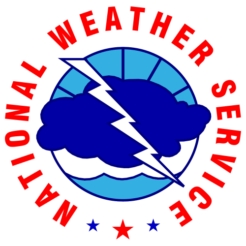 Clouds and a lightening bolt are part of The National Weather Service logo.