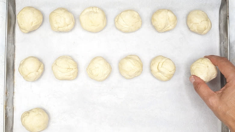 dough balls on oven tray