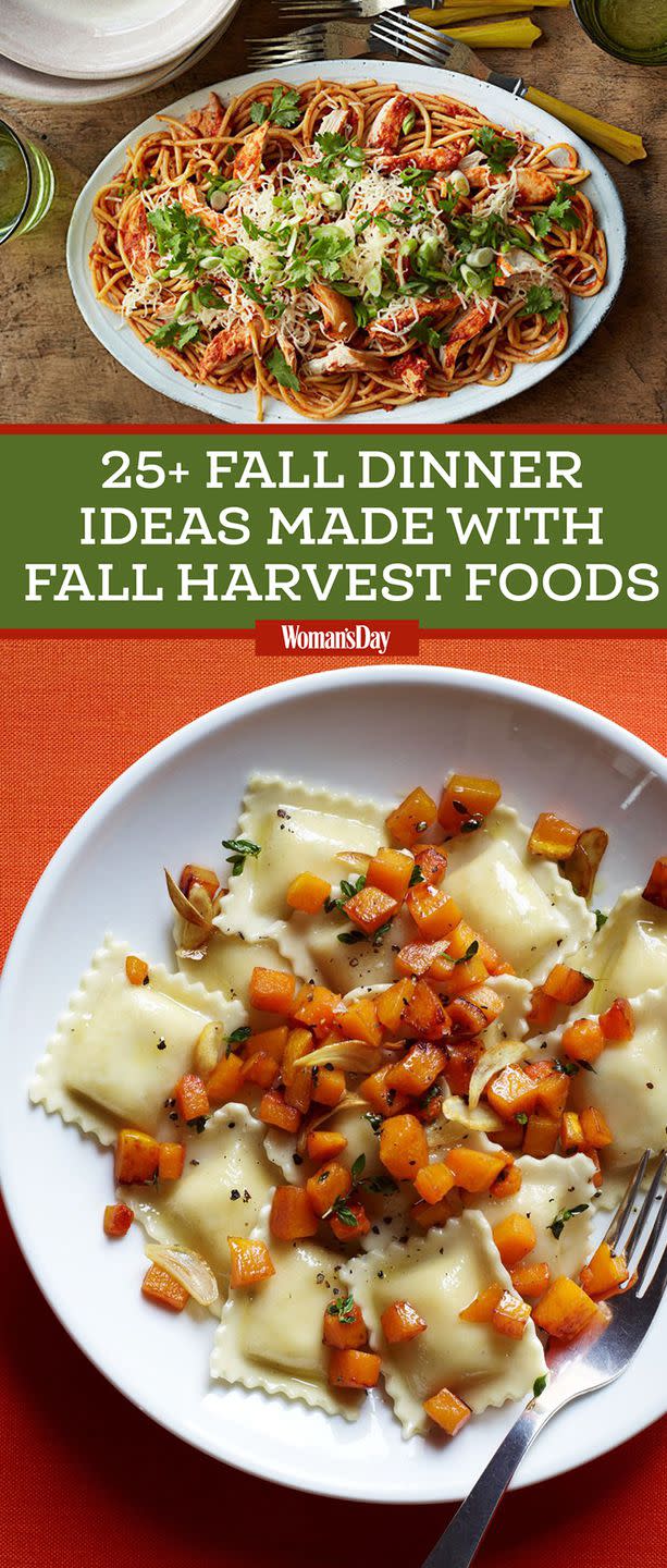 <p>Save these fall harvest dinner ideas for later by pinning this image and follow <em>Woman's Day</em> on <a rel="nofollow noopener" href="https://www.pinterest.com/womansday/" target="_blank" data-ylk="slk:Pinterest;elm:context_link;itc:0;sec:content-canvas" class="link ">Pinterest</a> for more.</p>