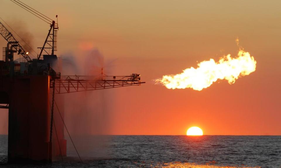 A flare on an ocean oil rig.