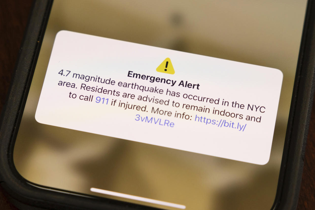 A screen shows an emergency alert in the New York City area on Friday. 