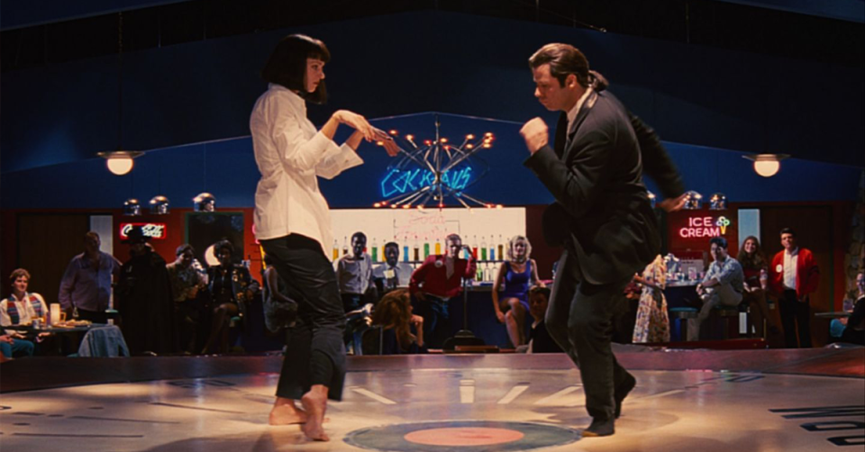 Uma Thurman and John Travolta dancing in a diner in Pulp Fiction.