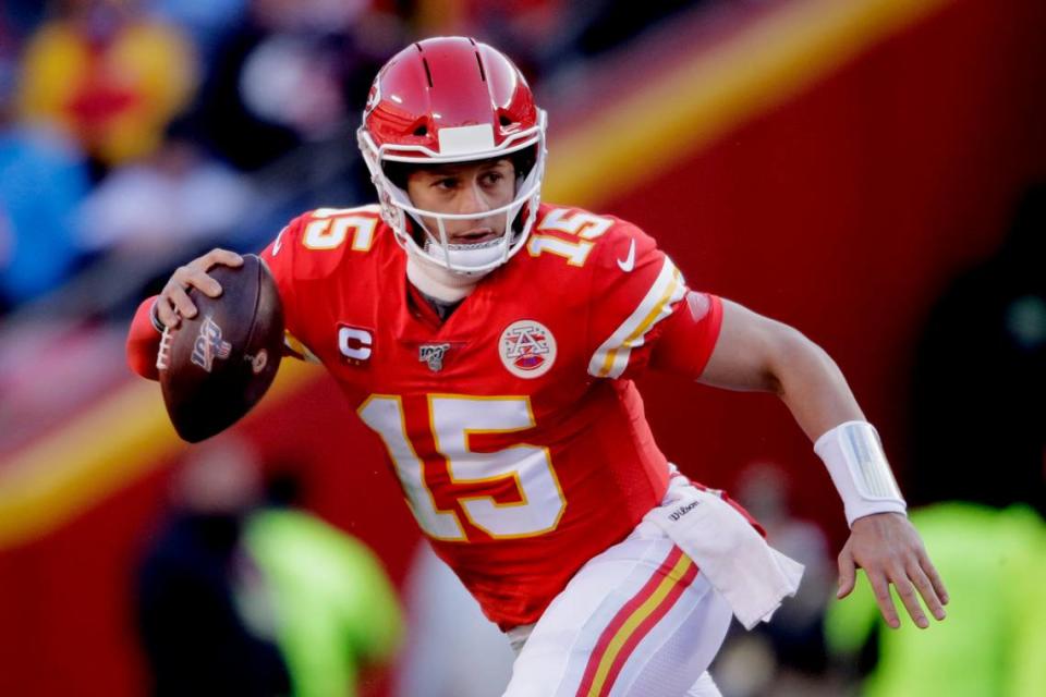 Kansas City Chiefs’ Patrick Mahomes in the NFL AFC Championship football game. The Chiefs play the San Francisco 49ers in the Supre Bowl. Charlie Riedel/AP