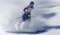 Alpine Skiing - FIS Alpine Skiing World Championships - Women's Giant Slalom - St. Moritz, Switzerland - 16/2/17 - Mikaela Shiffrin of the USA brakes at the finish line. REUTERS/Denis Balibouse